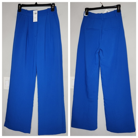 NWT A&F Sloane Tailored Wide Leg Pleated Blue Pants Size 2...
